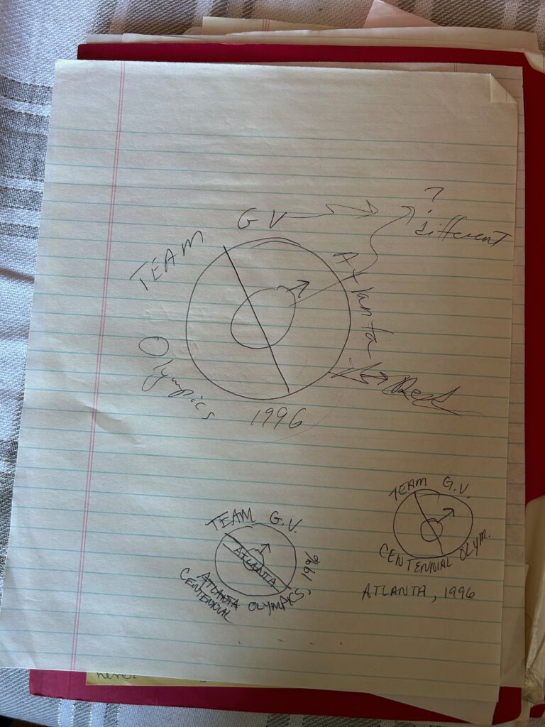 A page out of a notebook where they were sketching out the design for the shirt. 